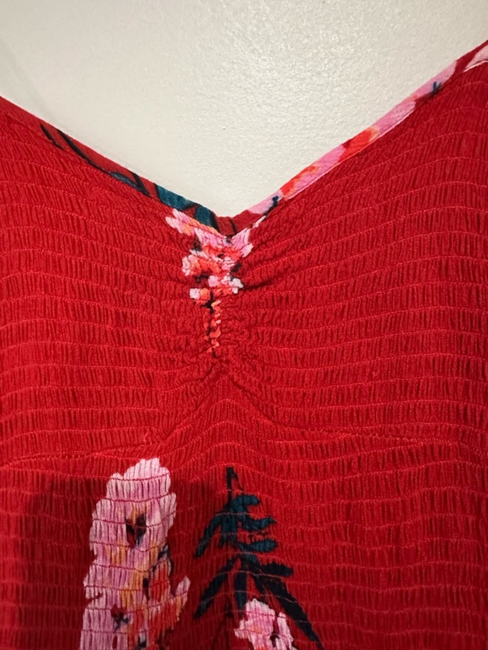 Free People Beau Red Floral Smocked Maxi Dress Small Boho Cottagecore - Picture 7 of 15